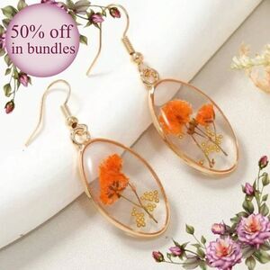 Dried Flower & Golden Hematite Bead Elliptical Earrings fall vibes autumn